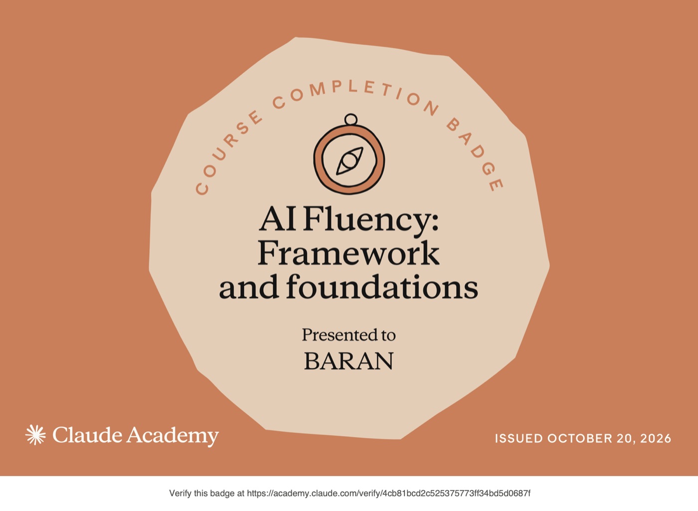AI Fluency: Framework & Foundations certificate, Baran Uygun
